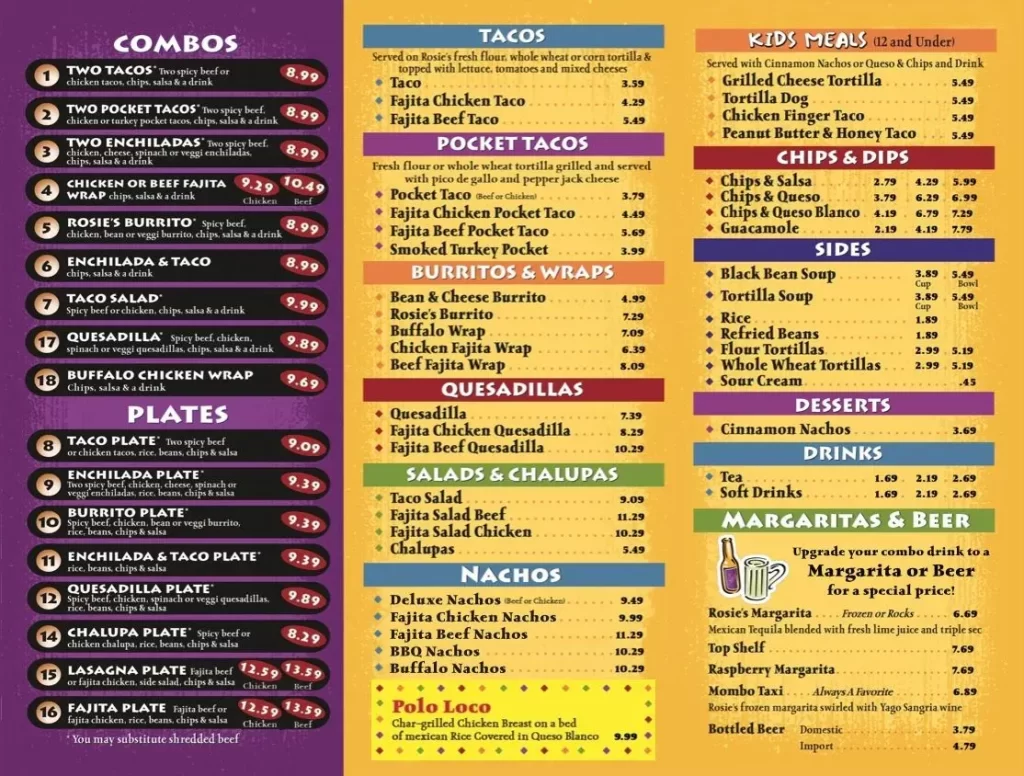 Little Rosie's Taqueria Menu