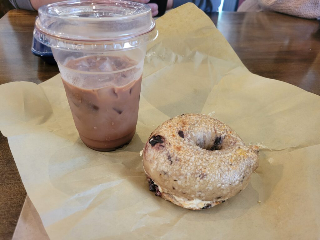 mocha and blueberry bagel